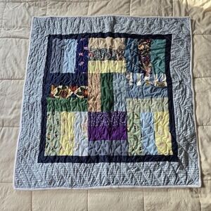Handmade Baby Quilt‎ Patchwork Cotton Quilted Blue Nursery Blanket 36" x 34.5"